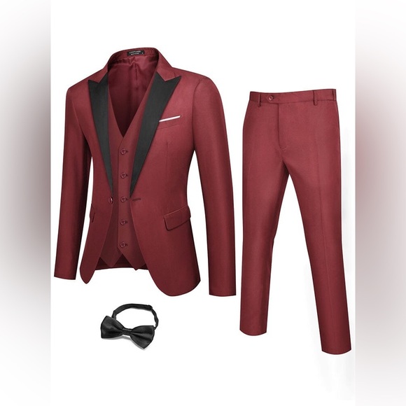 Coofandy Men’s 3 Piece Suit/Tuxedo Prom/Party| Blazer/Jacket/Vest/Pants/Tie |NEW - Picture 1 of 13